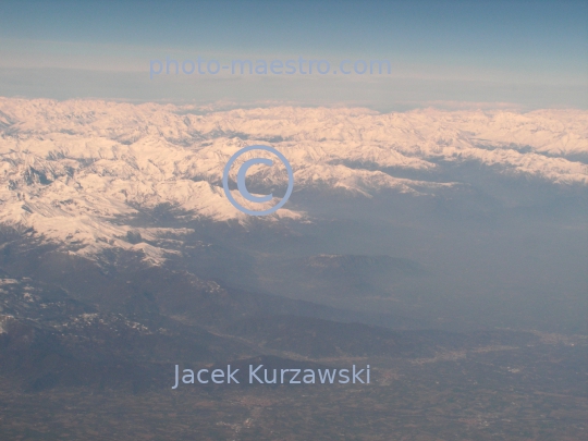 France,Alpes,winter,mountains snow-covered Alpes,aerial image,flight from Bergamo to Marseille