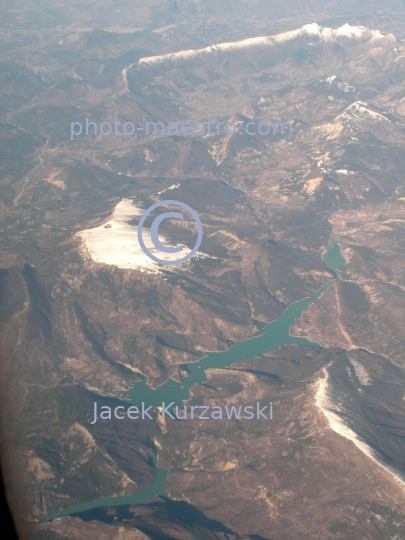 France,Alpes,winter,mountains snow-covered Alpes,aerial image,Provence,Castillon Lake