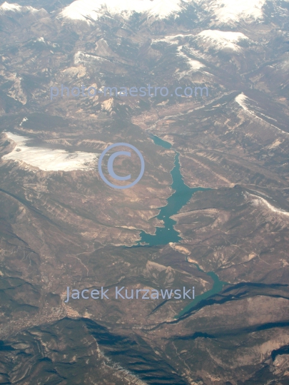 France,Alpes,winter,mountains snow-covered Alpes,aerial image,Provence,Castillon Lake