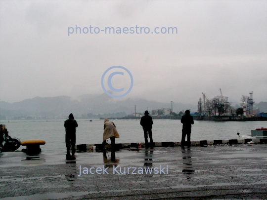 Georgia,Batumi,city center,architecture,buildings,port,harbour,boulvard,twilight,rainy weather,fishing people,Black Sea