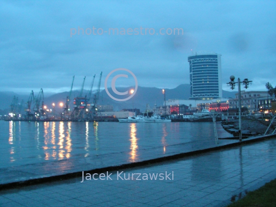 Georgia,Batumi,city center,architecture,buildings,rainy weather,architecture,panoramical view,twilight,rainy weather,ilumination