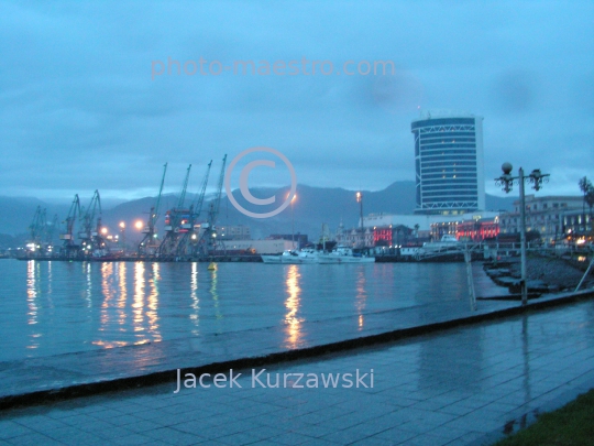 Georgia,Batumi,city center,architecture,buildings,rainy weather,architecture,panoramical view,twilight,rainy weather,ilumination