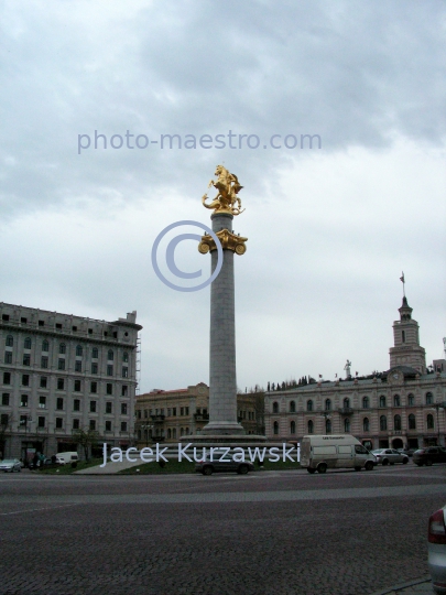 Georgia,Tibilisi,capital city of Georgia,city center,architecture,buildings,Liberty Square,Saint George,gold