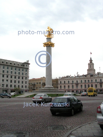 Georgia,Tibilisi,capital city of Georgia,city center,architecture,buildings,Liberty Square,Saint George,gold