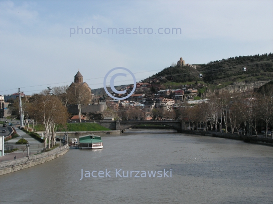 Georgia,Tibilisi,capital city of Georgia,city center,Old Town,architecture,buildings,traditional buildings,Kura,river,Metekhi Church,Statue of King Vakhtang Gorgasali

