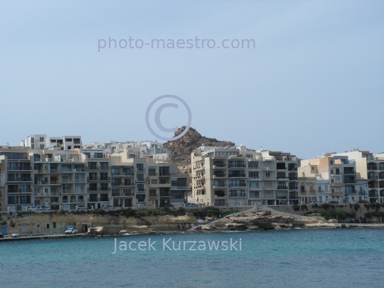 Malta,Gozo,beach,Xwejni Bay,buildings,village,sea