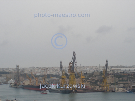 Malta,Valetta,architecture,port,haven,harbor,cranes,ships