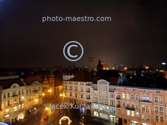 Poland,Bydgoszcz,Kuyavian-Pomeranian Voivodeship,Old Town,architecture,city center,Christmas,night,aerial view