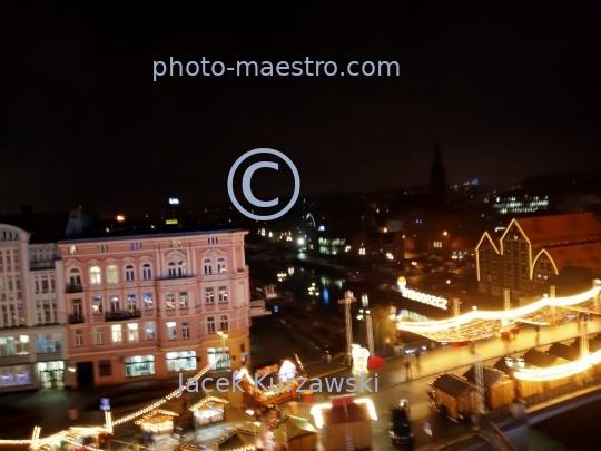 Poland,Bydgoszcz,Kuyavian-Pomeranian Voivodeship,Old Town,architecture,city center,Christmas,night,aerial view