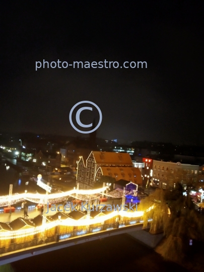 Poland,Bydgoszcz,Kuyavian-Pomeranian Voivodeship,Old Town,architecture,city center,Christmas,night,aerial view