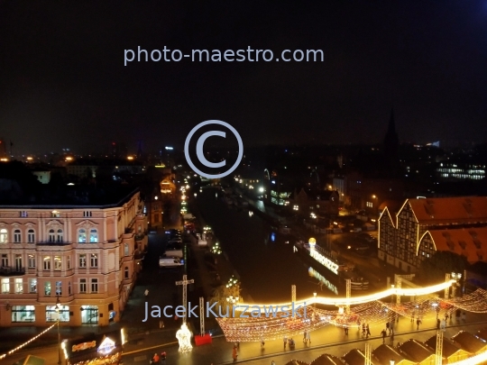 Poland,Bydgoszcz,Kuyavian-Pomeranian Voivodeship,Old Town,architecture,city center,Christmas,night,aerial view