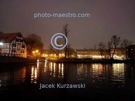 Poland,Bydgoszcz,Kuyavian-Pomeranian Voivodeship,Old Town,architecture,city center,Christmas,night,Mill island