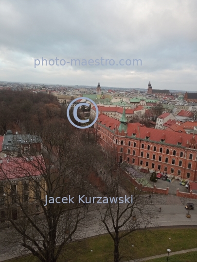 Poland,Cracow,Lesser Poland Voivodeship,architecture,monouments,history,city,center,ambience,winter,Wawel,aerial view,panoramical view