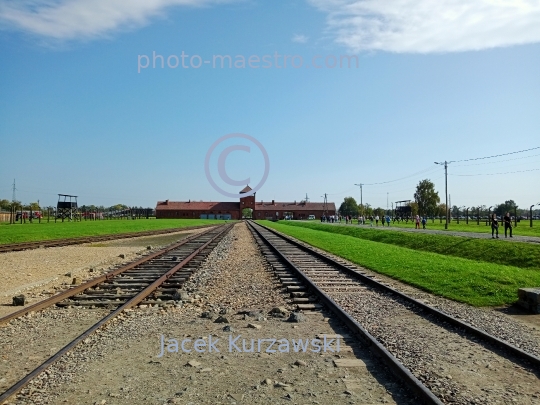 Poland,Cracow,Lesser Poland Voivodeship,Birkenau,nazi camp,holocaust,history,martyrology,architecture,rails,gate