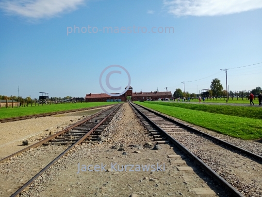 Poland,Cracow,Lesser Poland Voivodeship,Birkenau,nazi camp,holocaust,history,martyrology,architecture,rails,gate