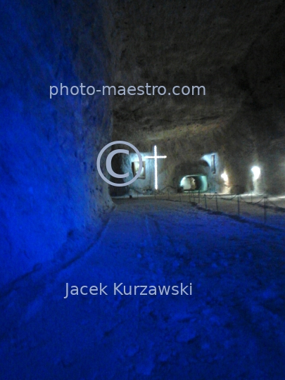 Poland,Klodawa,Greater Poland Voivodeship,salt,mine,ilumination,route,decoration,chamber.ilumination.cross