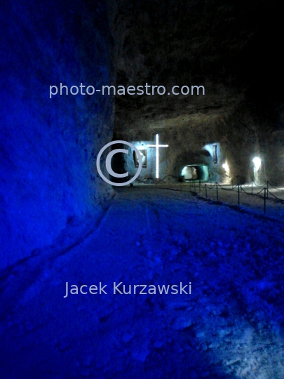 Poland,Klodawa,Greater Poland Voivodeship,salt,mine,ilumination,route,decoration,chamber.ilumination.cross