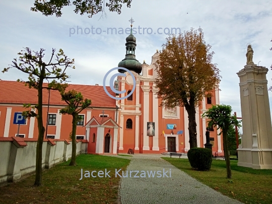 Poland,Klodawa,Greater Poland Voivodeship,town,buildings,city  center,Baroque Church,autumn