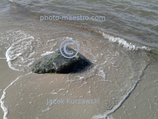 Poland,Kolobrzeg,West Pomeranian Voivodeship,sea shore,sand,Baltic Sea,beach,ambience,stone in water,decoration,nature