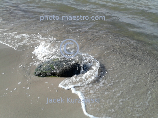 Poland,Kolobrzeg,West Pomeranian Voivodeship,sea shore,sand,Baltic Sea,beach,ambience,stone in water,decoration,nature