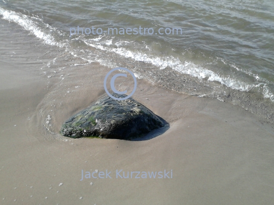 Poland,Kolobrzeg,West Pomeranian Voivodeship,sea shore,sand,Baltic Sea,beach,ambience,stone in water,decoration,nature