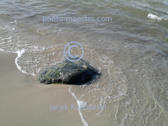 Poland,Kolobrzeg,West Pomeranian Voivodeship,sea shore,sand,Baltic Sea,beach,ambience,stone in water,decoration,nature