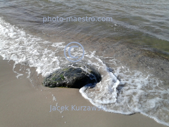 Poland,Kolobrzeg,West Pomeranian Voivodeship,sea shore,sand,Baltic Sea,beach,ambience,stone in water,decoration,nature