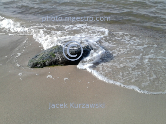 Poland,Kolobrzeg,West Pomeranian Voivodeship,sea shore,sand,Baltic Sea,beach,ambience,stone in water,decoration,nature