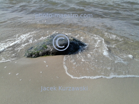 Poland,Kolobrzeg,West Pomeranian Voivodeship,sea shore,sand,Baltic Sea,beach,ambience,stone in water,decoration,nature