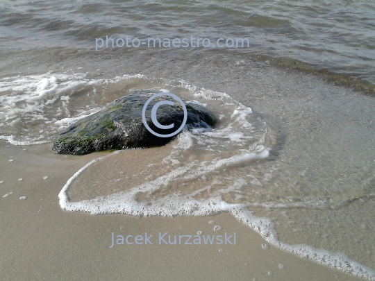 Poland,Kolobrzeg,West Pomeranian Voivodeship,sea shore,sand,Baltic Sea,beach,ambience,stone in water,decoration,nature