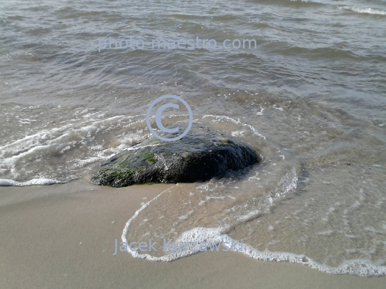 Poland,Kolobrzeg,West Pomeranian Voivodeship,sea shore,sand,Baltic Sea,beach,ambience,stone in water,decoration,nature