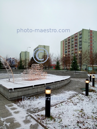 Poland,Pila,Greater Poland Voivodeship,architecture,panoramical view,city center,winter,illumination