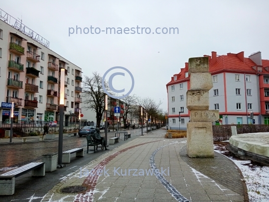 Poland,Pila,Greater Poland Voivodeship,architecture,panoramical view,city center,winter,illumination