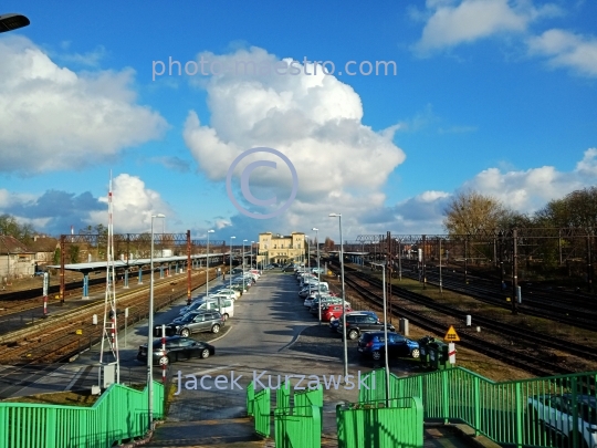 Poland,Pila,Greater Poland Voivodeship,architecture,panoramical view,city center,wunter,railway station,clouds