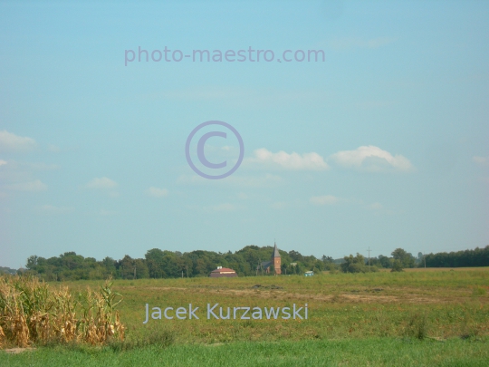 Poland,Sumin,Kuyavian-Pomeranian Voivodeship,nature,acriculture,landscape,church,panoramicla view