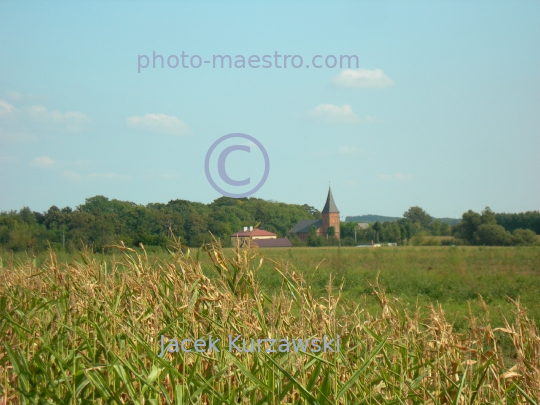 Poland,Sumin,Kuyavian-Pomeranian Voivodeship,nature,acriculture,landscape,church,panoramicla view,road