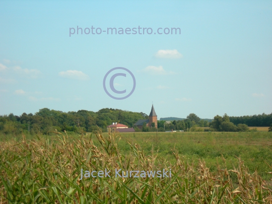 Poland,Sumin,Kuyavian-Pomeranian Voivodeship,nature,acriculture,landscape,church,panoramicla view,road