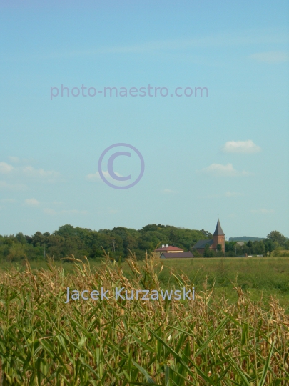 Poland,Sumin,Kuyavian-Pomeranian Voivodeship,nature,acriculture,landscape,church,panoramicla view,road