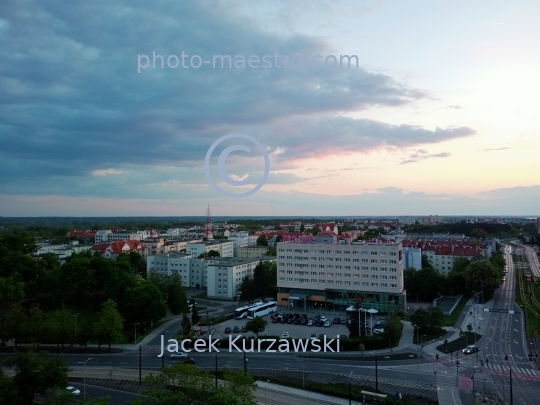 Poland,Torun,Kuyavian-Pomeranian Voivodeship,architecture,aerial view,Bydgoskie district,sunset