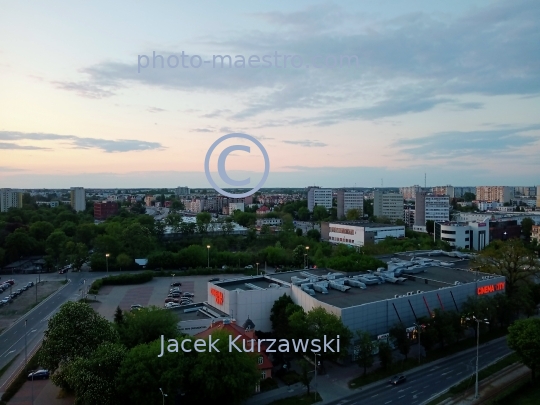 Poland,Torun,Kuyavian-Pomeranian Voivodeship,architecture,aerial view,Chelminskie,district,sunset