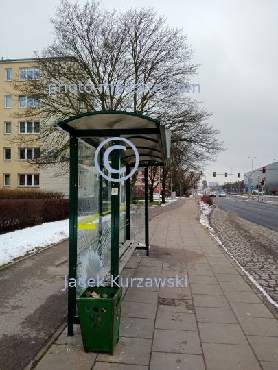 Poland,Torun,Kuyavian-Pomeranian Voivodeship,architecture,bus stop,destruction,degradation,hooligans