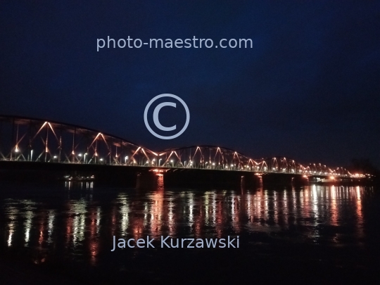 Poland,Torun,Kuyavian-Pomeranian Voivodeship,architecture,Old Town,panoramical view,Vistula,bridge,nocturne,ilumination