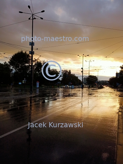 Poland,Torun,Kuyavian-Pomeranian Voivodeship,modern architecture,city center,sunset,shine,road