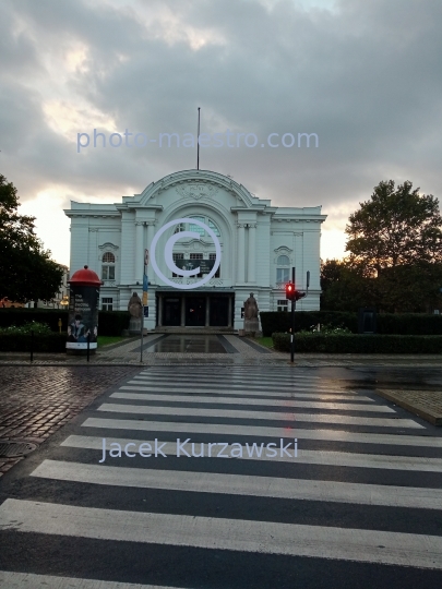 Poland,Torun,Kuyavian-Pomeranian Voivodeship,modern architecture,city center,sunset,shine,roadJtheater