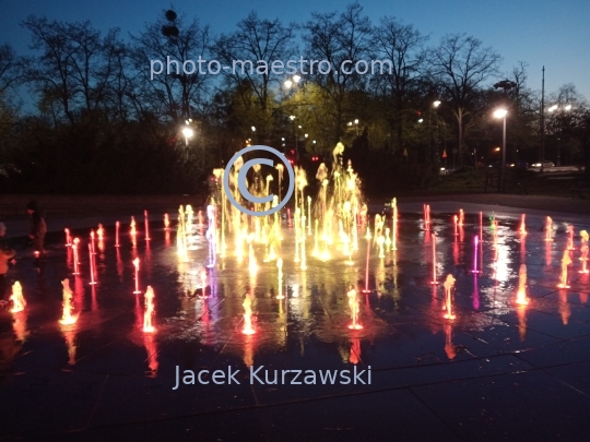 Poland,Torun,Kuyavian-Pomeranian Voivodeship,Old Town,Cosmopolis fountain,ilumination,night