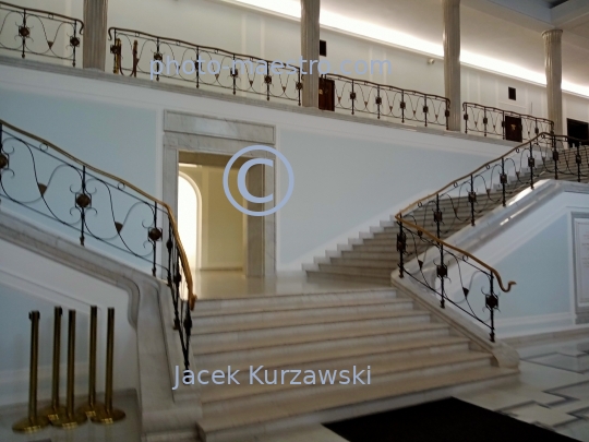 Poland,Warsaw,The empty Plenary Room of the Polish Parliamentary Building in Warsaw, Poland